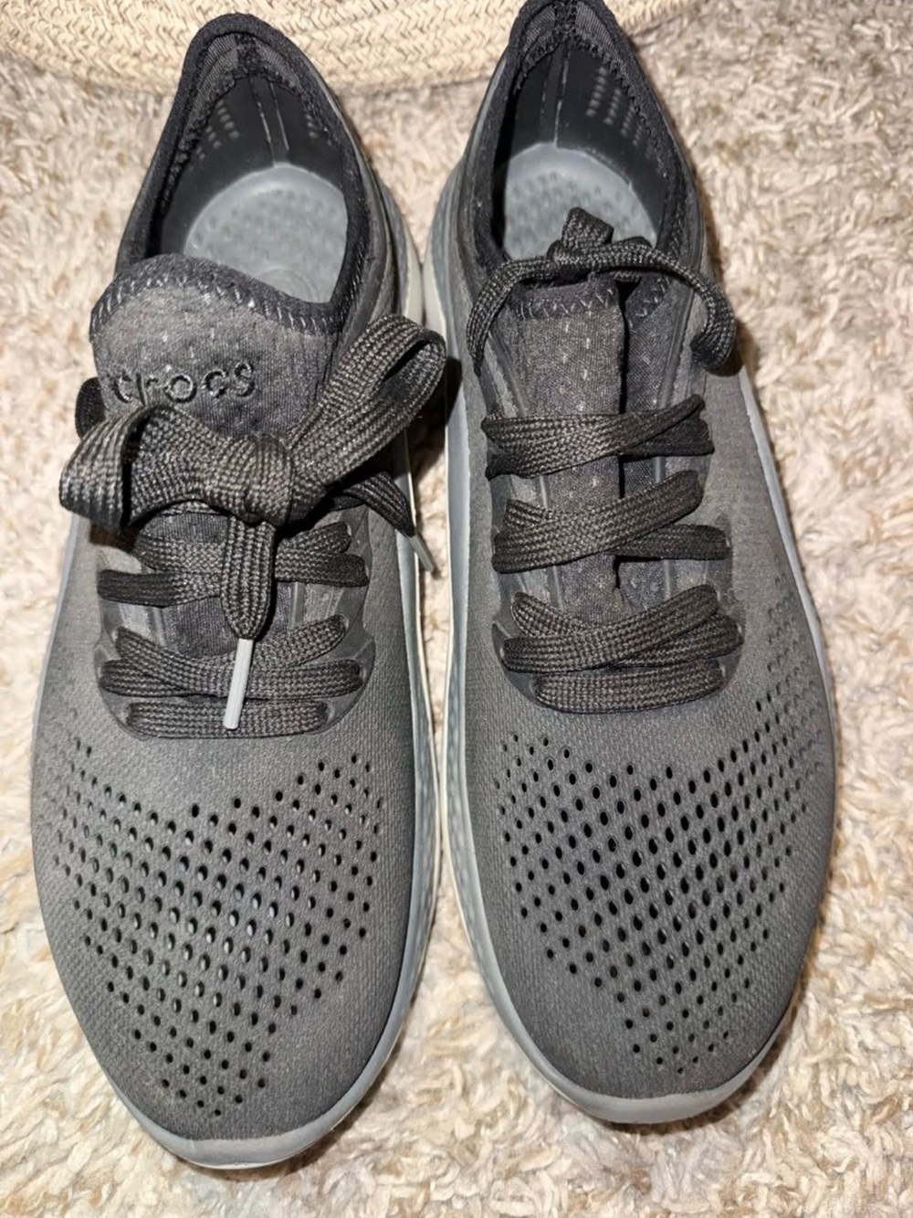 CROCS Gray Knit Lace-Up Sneakers